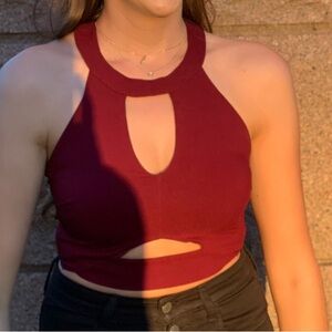 Charlotte Russe Red Cutout Crop Tank Top